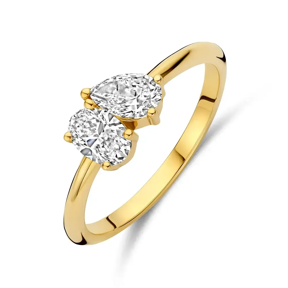 Gouden ring met afwisselend glad en met diamanten bezet bubbeldesign.