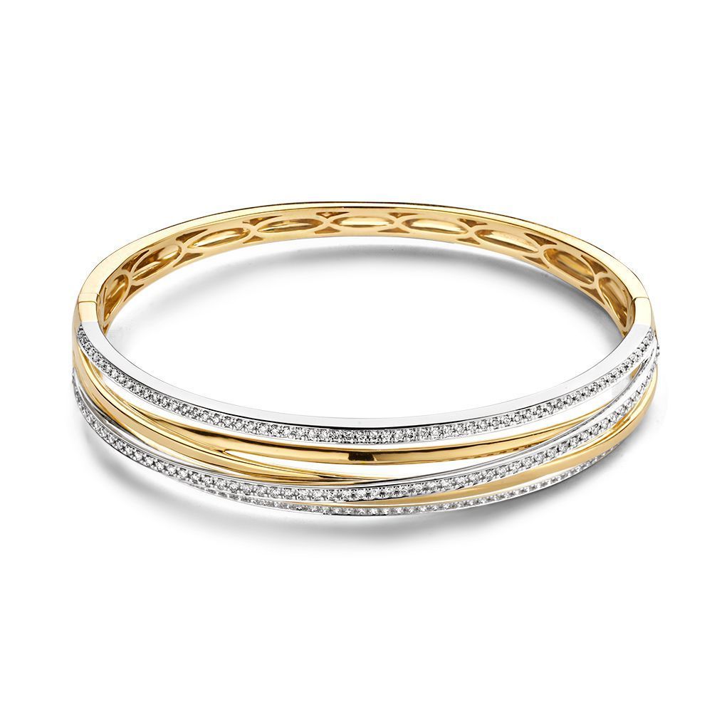 Armband van goud en zilver met ingelegde diamanten.