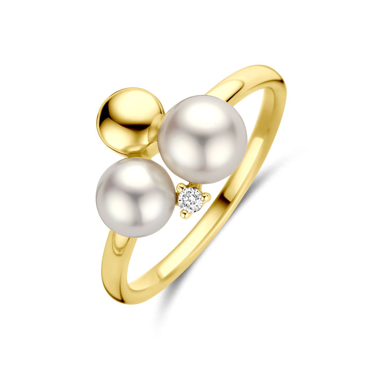 Gouden ring met afwisselend glad en met diamanten bezet bubbeldesign.