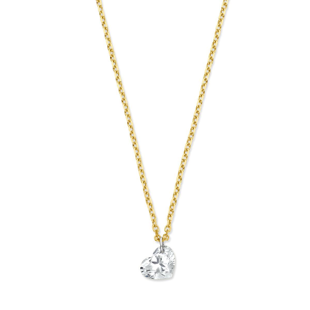 Gouden ketting met een hartvormige diamanten hanger.