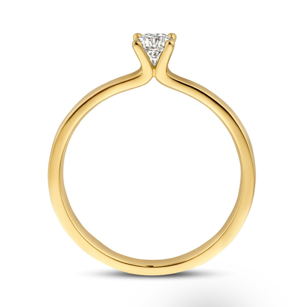Geelgouden ring met kleine vierkante diamant.