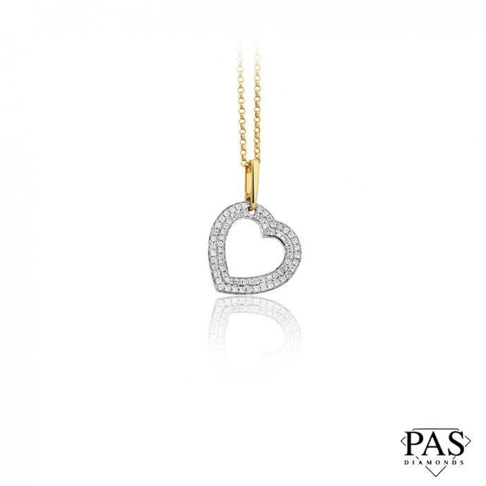 Hanger met diamanten hart aan een gouden ketting.