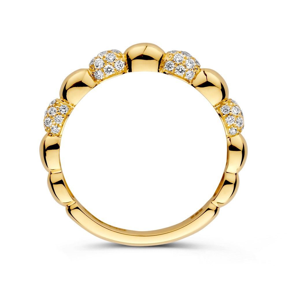 Gouden ring met afwisselend glad en met diamanten bezet bubbeldesign.