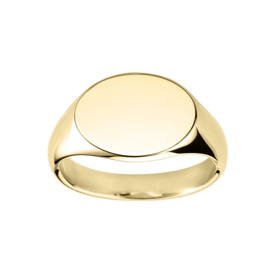 Gouden zegelring met een ovaal gezicht.