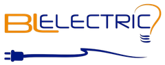 Logotipo de BELECTRIC con texto naranja y azul y un enchufe y cable eléctrico azules.