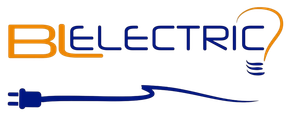 Logotipo de BELECTRIC con texto naranja y azul y un enchufe y cable eléctrico azules.
