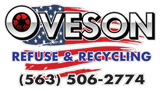 Logo for Oveson Refuse & Recycling, with an American flag background and phone number.