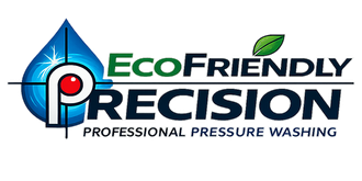 EcoFriendly Precision logo with blue water droplet, green leaf, and “Professional Pressure Washing” text