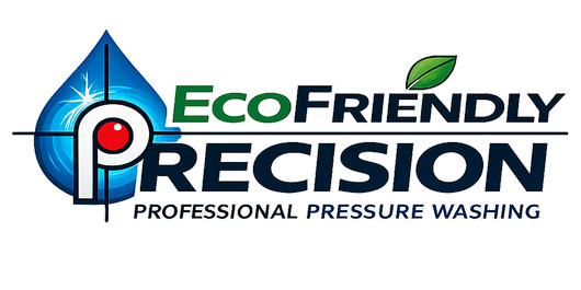 EcoFriendly Precision logo with blue water droplet, green leaf, and “Professional Pressure Washing” text
