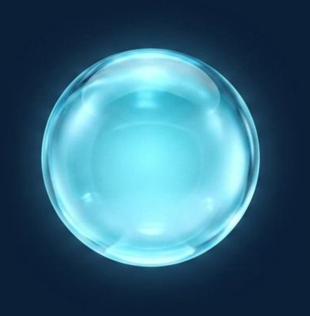 Sfera blu traslucida e lucida su sfondo scuro