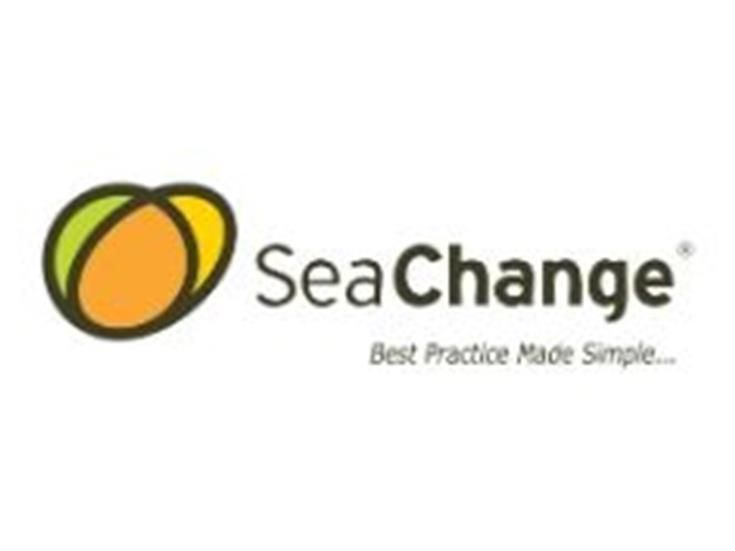 SeaChange logo: intertwined orange, yellow, and green shapes with text