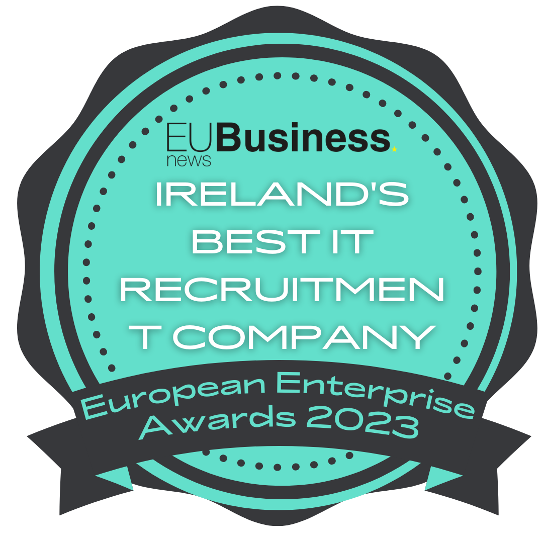 Award badge: EU Business News, Ireland's Best IT Recruitment Company, European Enterprise Awards 2023.