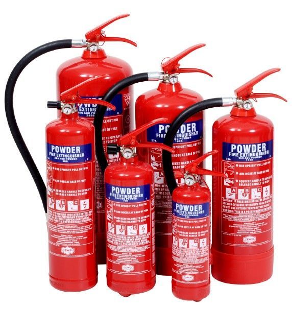 Dry Powder Class ABC extinguishers in various sizes