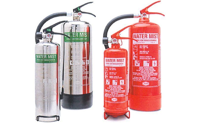 Water Mist Fire Extinguishers in Red and Chrome