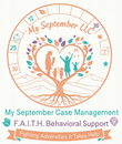 Logo for My September LLC. Heart-shaped tree with figures. Text: 