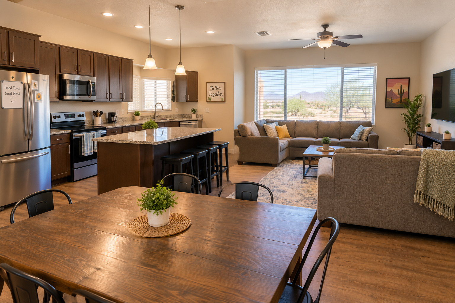 Shared kitchen and common area in an Arizona group home