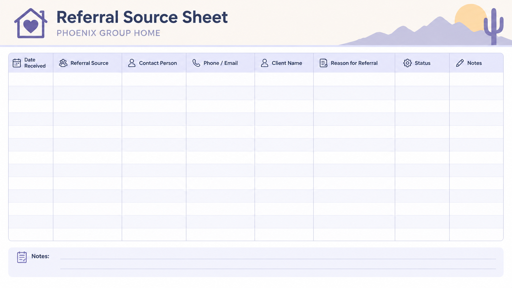 Referral source sheet used by a Phoenix group home
