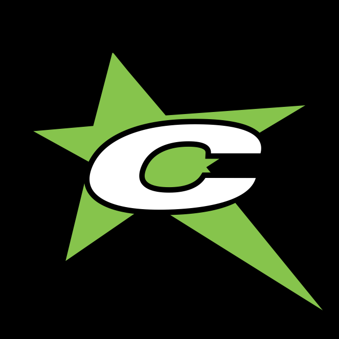 Logotipo de estrella verde con una “C” estilizada en blanco sobre fondo negro.