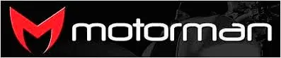 Logotipo rojo estilizado con la letra M y la palabra "motorman" en blanco sobre fondo negro.