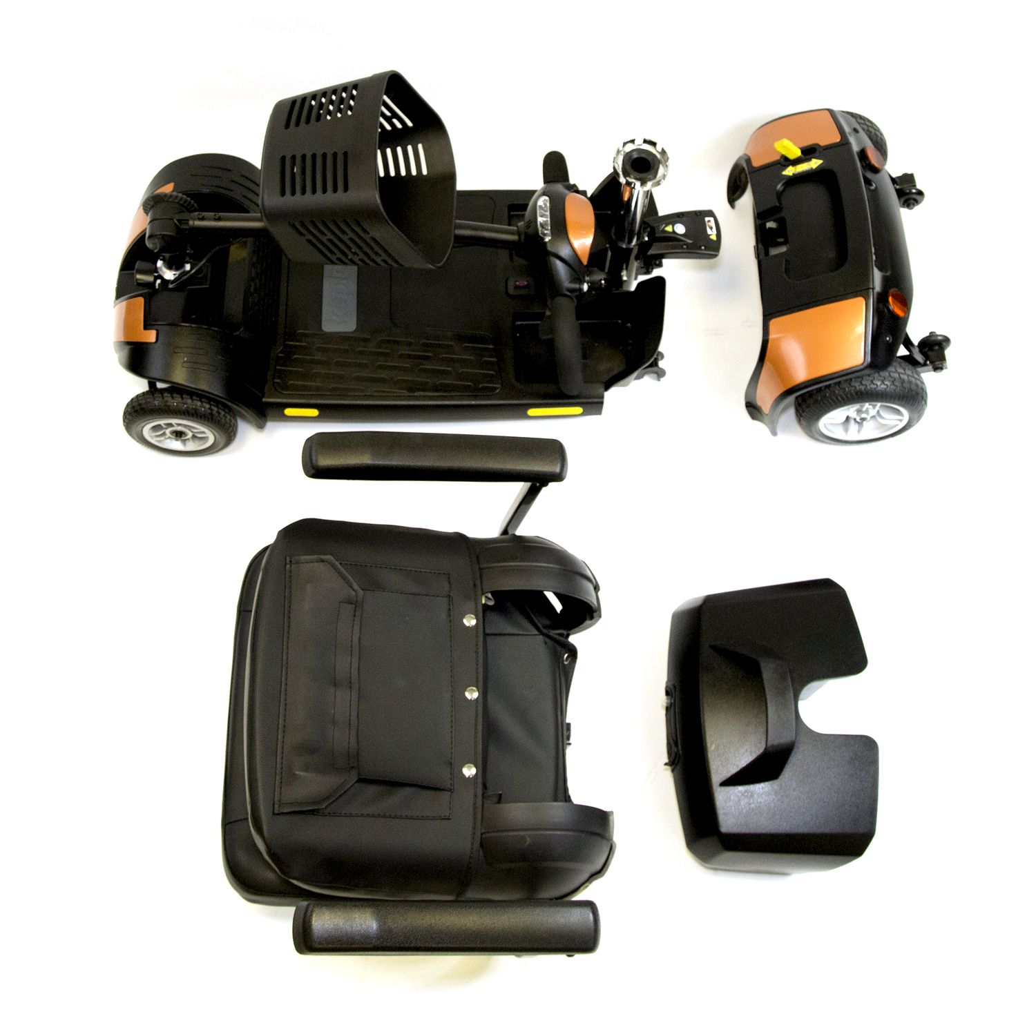 Roma Dallas car boot mobility scooter  shown disassembled for transport in a car boot.