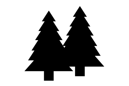 Two black silhouettes of evergreen trees.