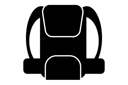 Black backpack with a top flap and a lower pocket, white outlines.