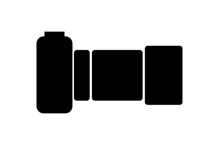 Silhouette of a camera with a lens.