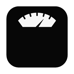 Black square with white scale dial; weight measurement.