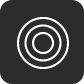 A white circle in a black square on a white background.