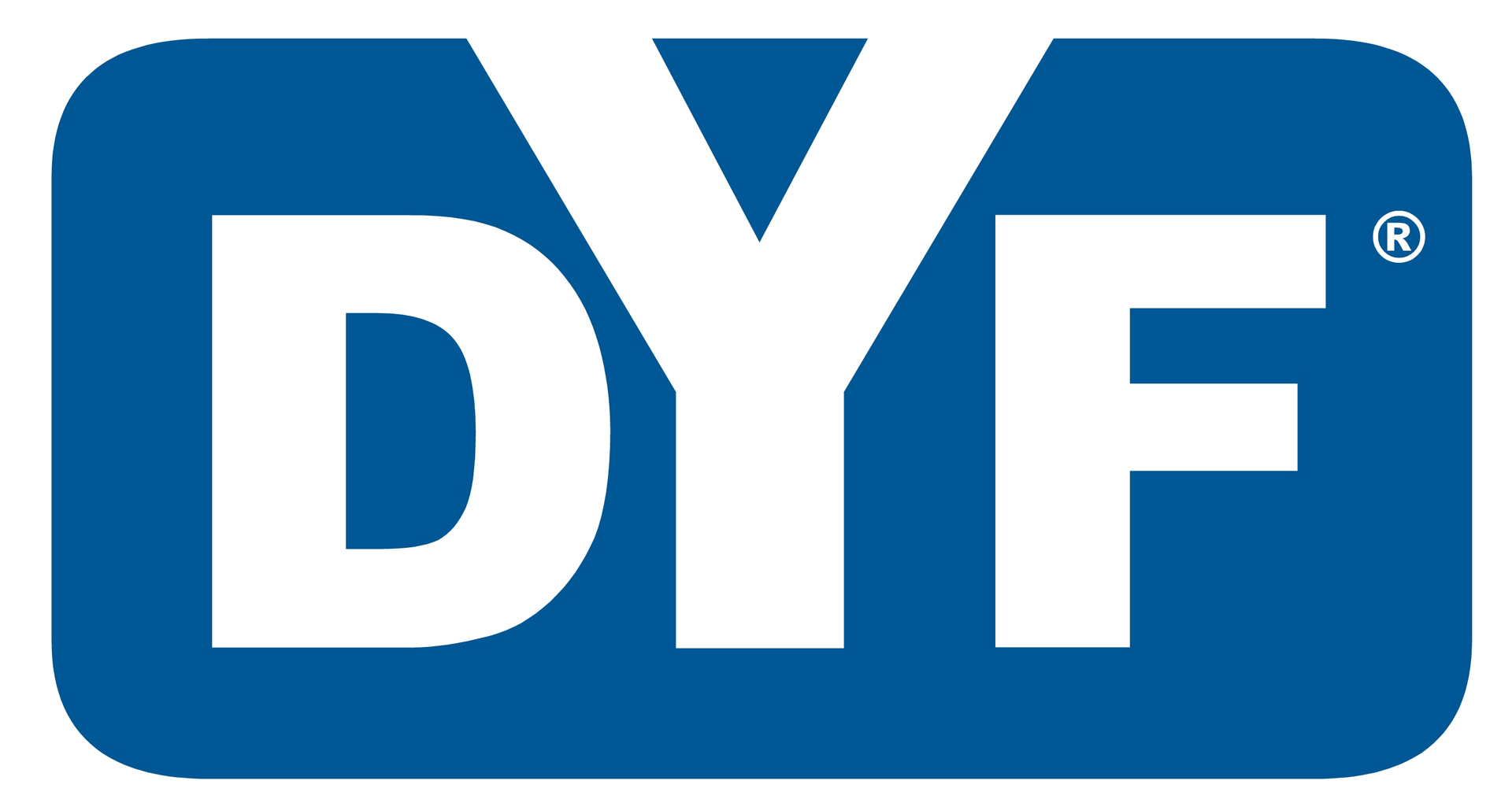 Un logo dyf bleu et blanc sur fond blanc