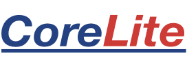 Le logo corelite est bleu et rouge sur fond blanc.