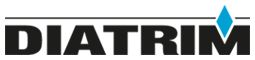 Le logo diatrim est noir et blanc avec un losange bleu au milieu.