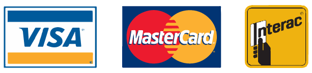 Un logo Visa Mastercard et Interac sur fond blanc