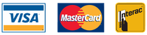 Un logo Visa Mastercard et Interac sur fond blanc