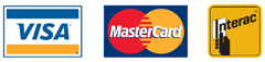 Un logo Visa Mastercard et Interac sur fond blanc