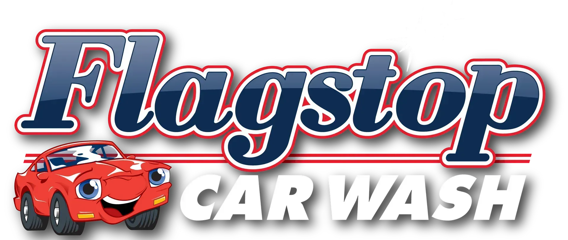 A logo for flagstop car wash with a red car on it