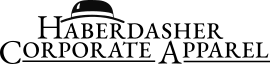 Logo of Haberdasher Corporate Apparel with a hat icon above the text.