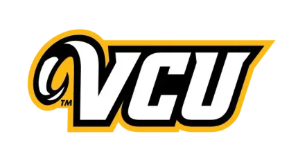 A black and yellow logo for vcu on a white background