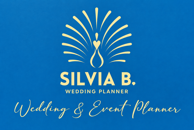 Logo di Silvia B. Wedding & Event Planner su sfondo blu con decorazioni floreali dorate