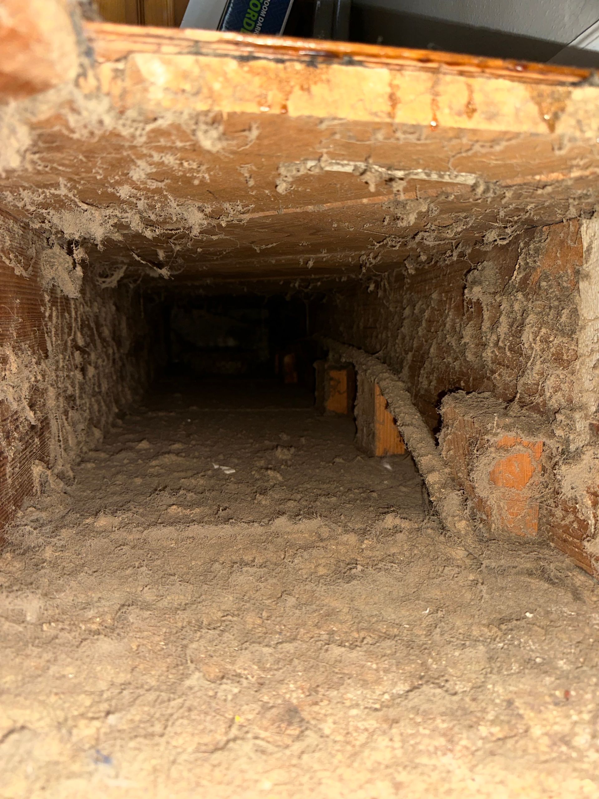 Dark, rough-walled underground tunnel with a dirt floor and a wooden beam overhead