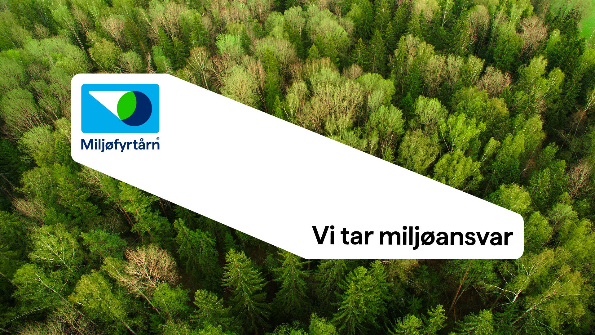 Miljøhagelogo over luftskog med teksten «Vi tar miljøansvar»