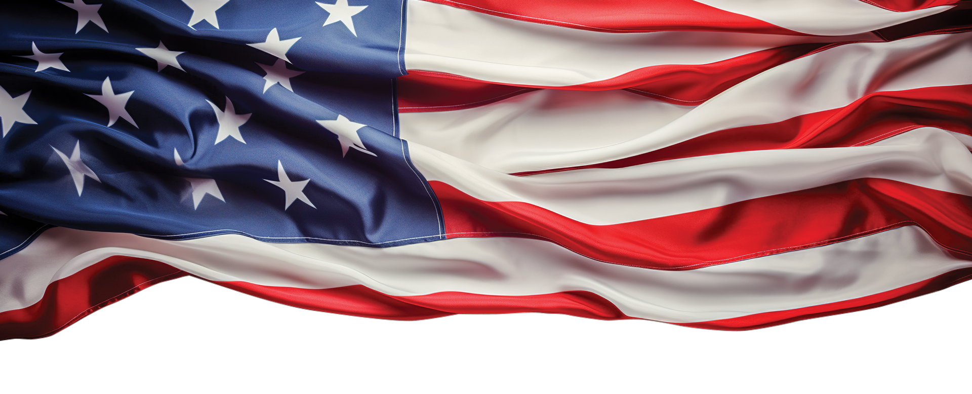 Waving American flag with red, white, and blue stripes and stars