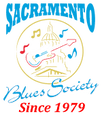 Sacramento Blues Society logo with guitar, music notes, and “Since 1979” text