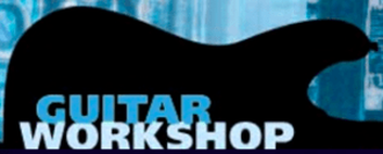 Guitar Workshop logo with a black guitar silhouette and blue-and-white text on a blue background