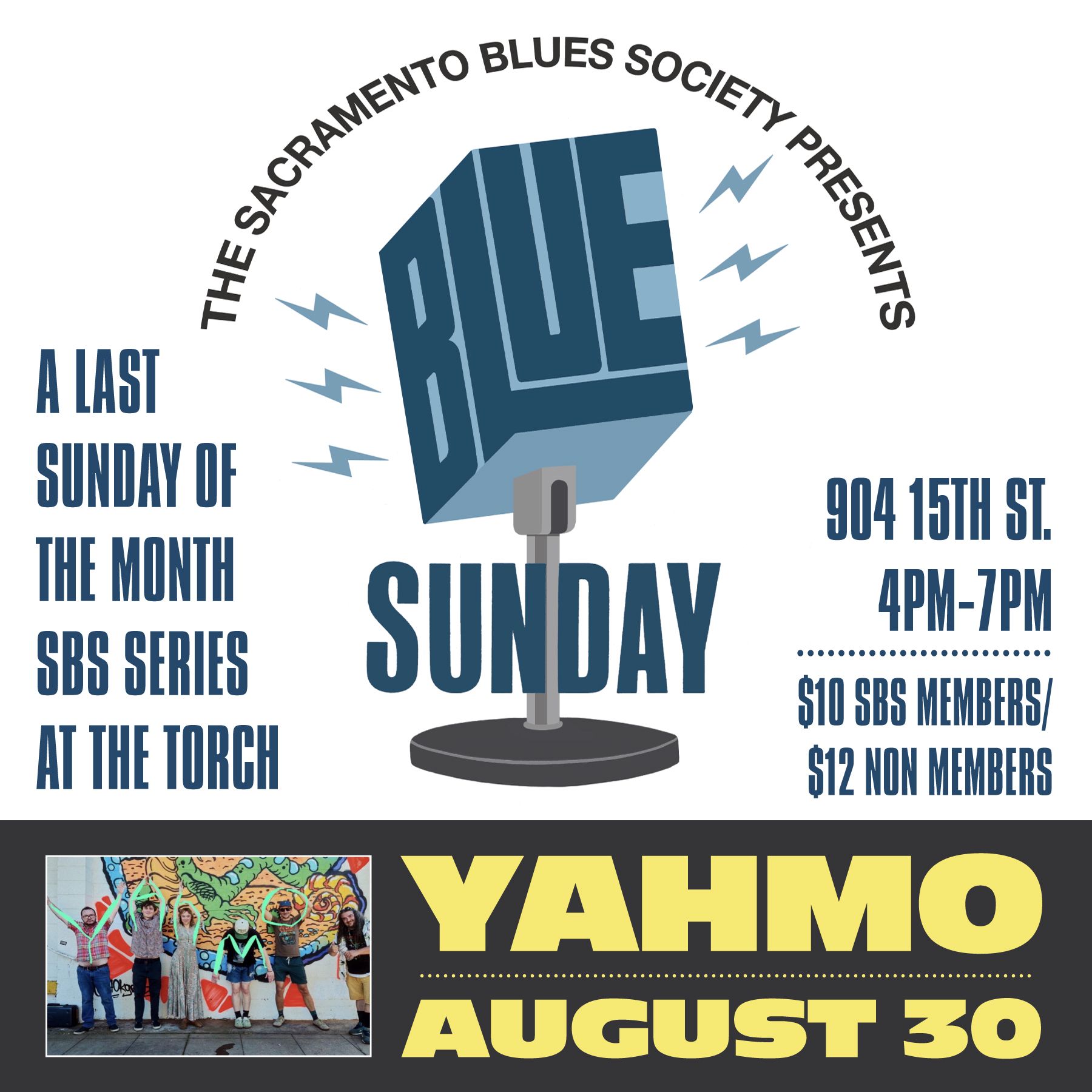 Sacramento Blues Society “Blues Sunday” poster for The California Bluestones, April 26, at 904 15th St.
