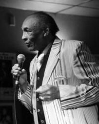 Man in a striped blazer speaking into a microphone on a stage