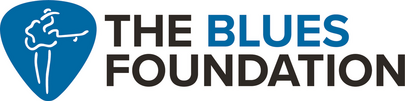 The Blues Foundation logo with a blue shield and white musician silhouette, plus black text.