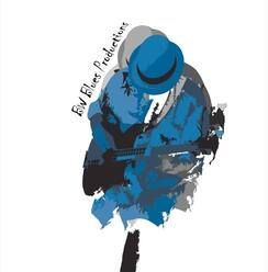 Blue silhouette of a guitarist in a hat, with “Bob Blie’s Productions” text beside it