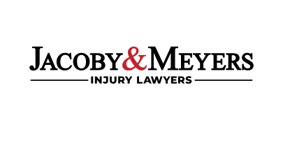Jacoby & Meyers Injury Lawyers logo in black and red text on a white background