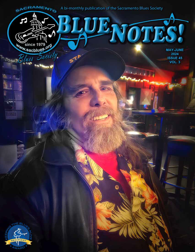 Cover art with a bearded man in a cap and Hawaiian shirt under the title “Blue Notes!”